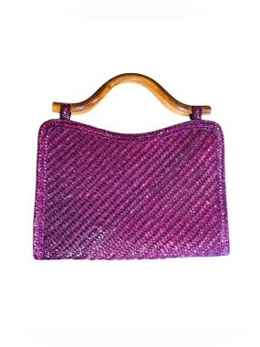 Purple Woven Handbag with Bamboo Handle